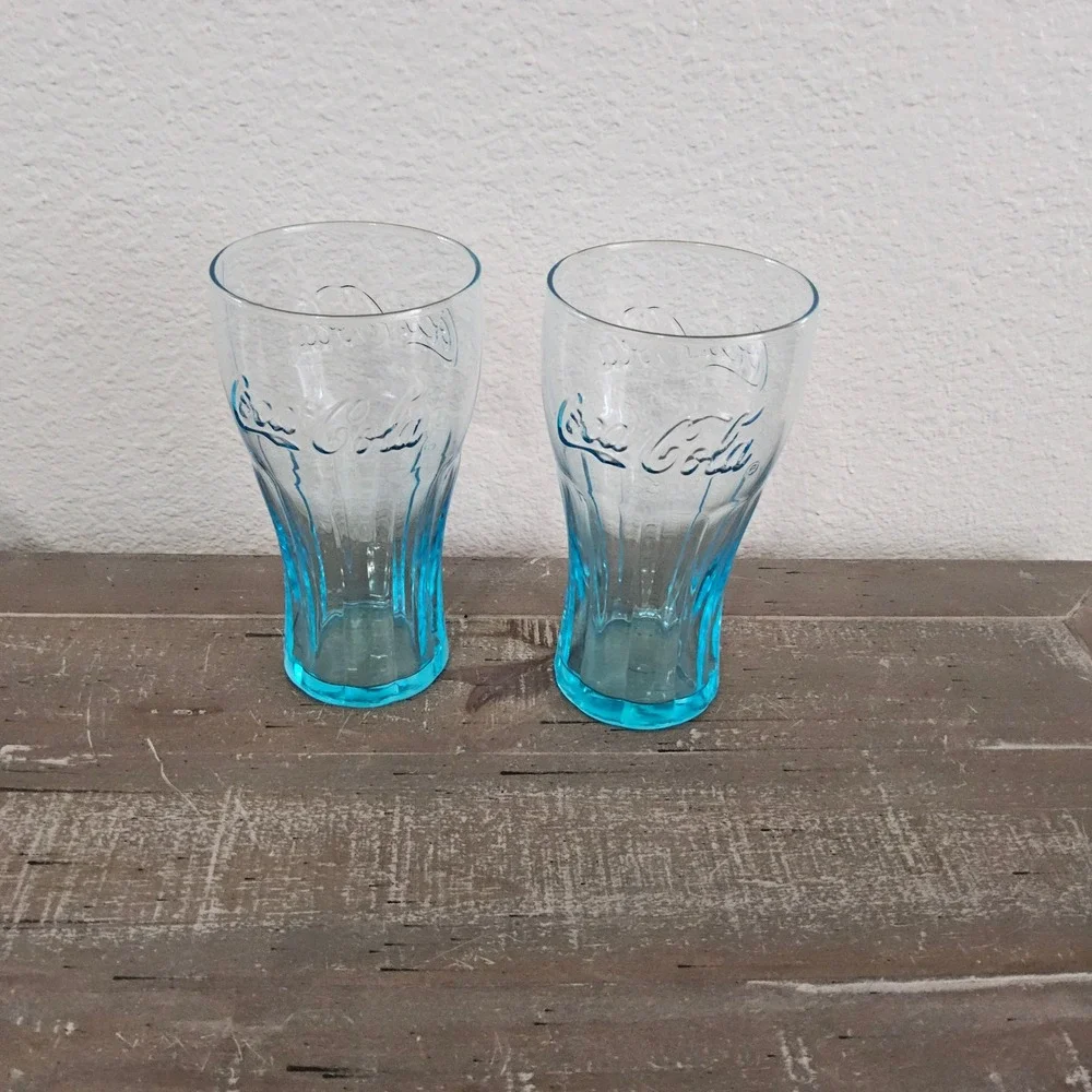 Vintage Coca-Cola Aqua Blue Glass Tumblers Set of 2 Coke Collectible - Picture 2 of 6